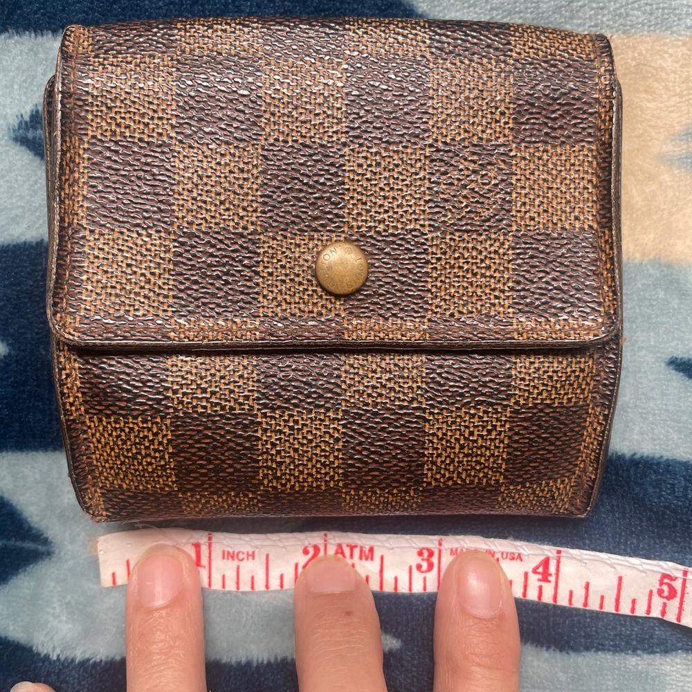 Louis Vuitton Brown Checkered Compact Wallet with Gold Snap
